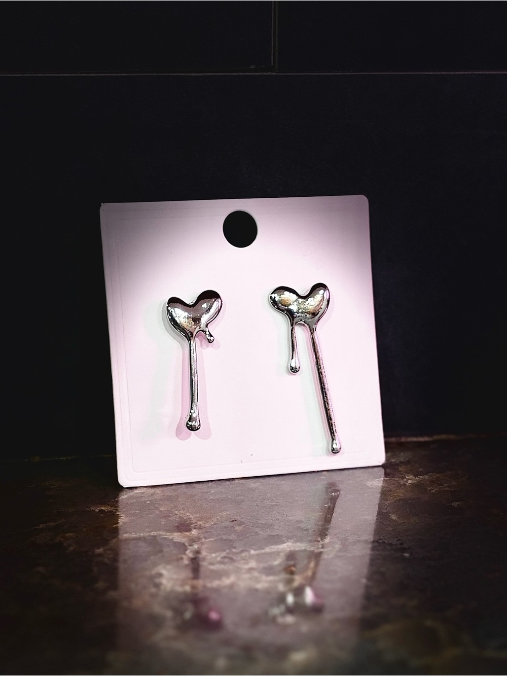 Silver color Dripping Heart Dangle Stud Earrings